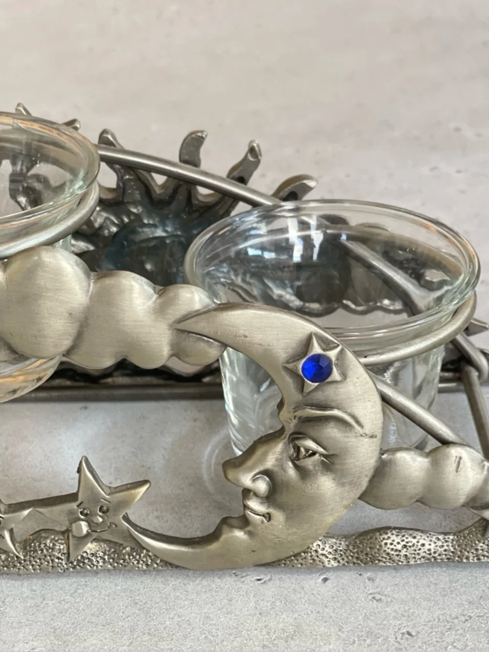 VTG Spoontiques Pewter Tea Light Votive Candle Holder Celestial Sun Moon Stars - Picture 3 of 9